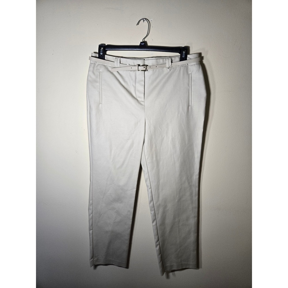 Charter Club Trousers Womens 14P Khaki Excellent Classic Fit Belted Petite Pants